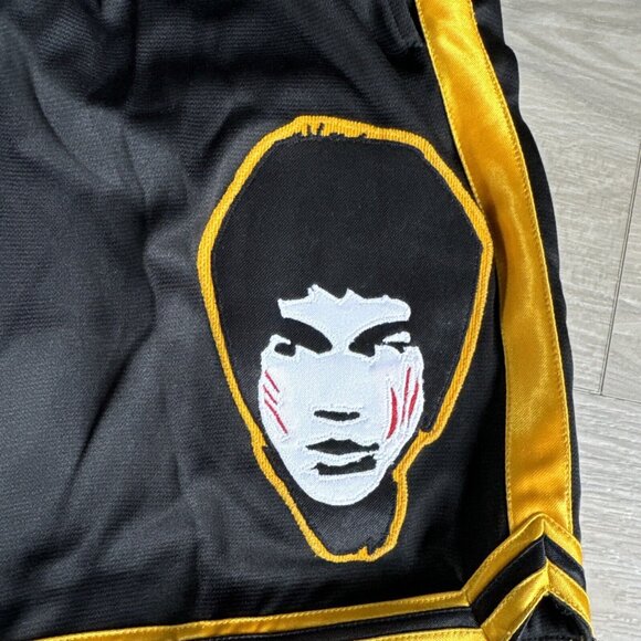 VINTAGE Mperial Sportswear‎ Bruce Lee Black & Yellow YOUTH Basketball Shorts L - Picture 2 of 10
